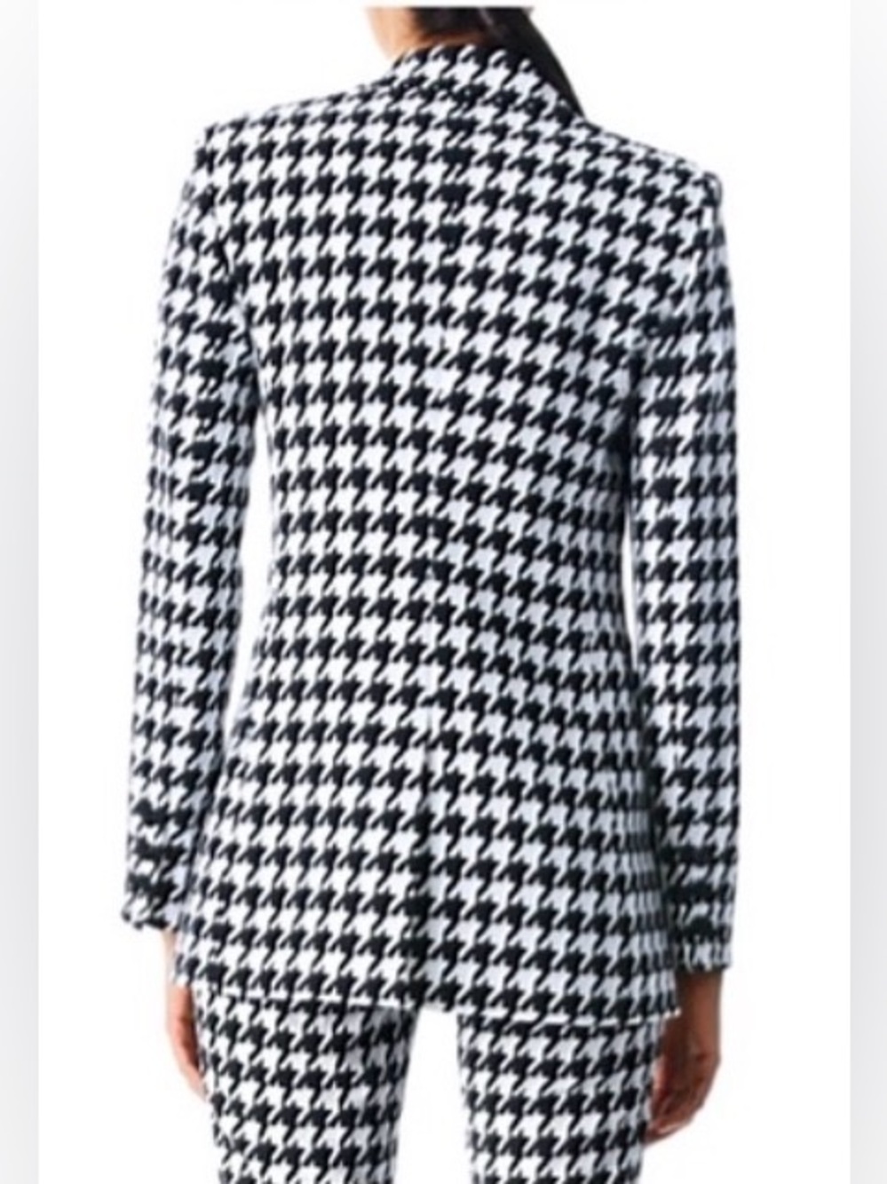 Alice + Olivia Breann Long Fitted Houndstooth Single Button Classic Blazer 10 - Picture 11 of 16